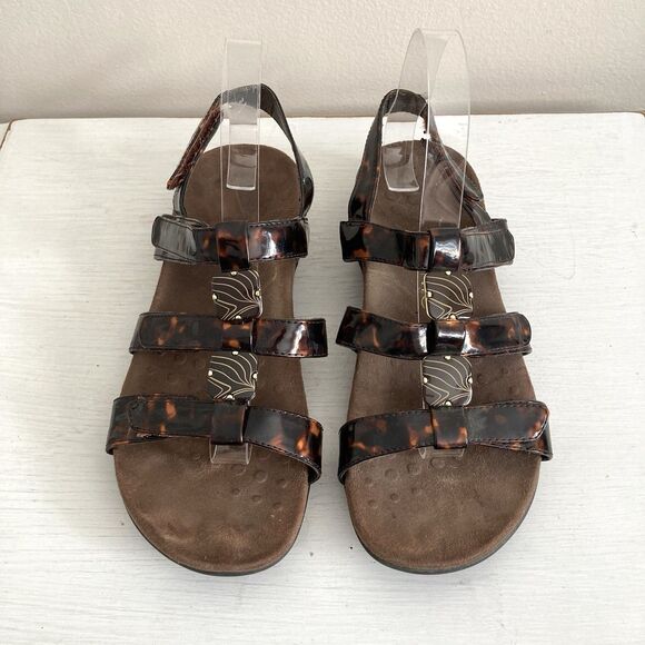Vionic Womens Amber Sandals Tortoise Brown Strappy Comfort Leather Size 8 - Picture 1 of 8